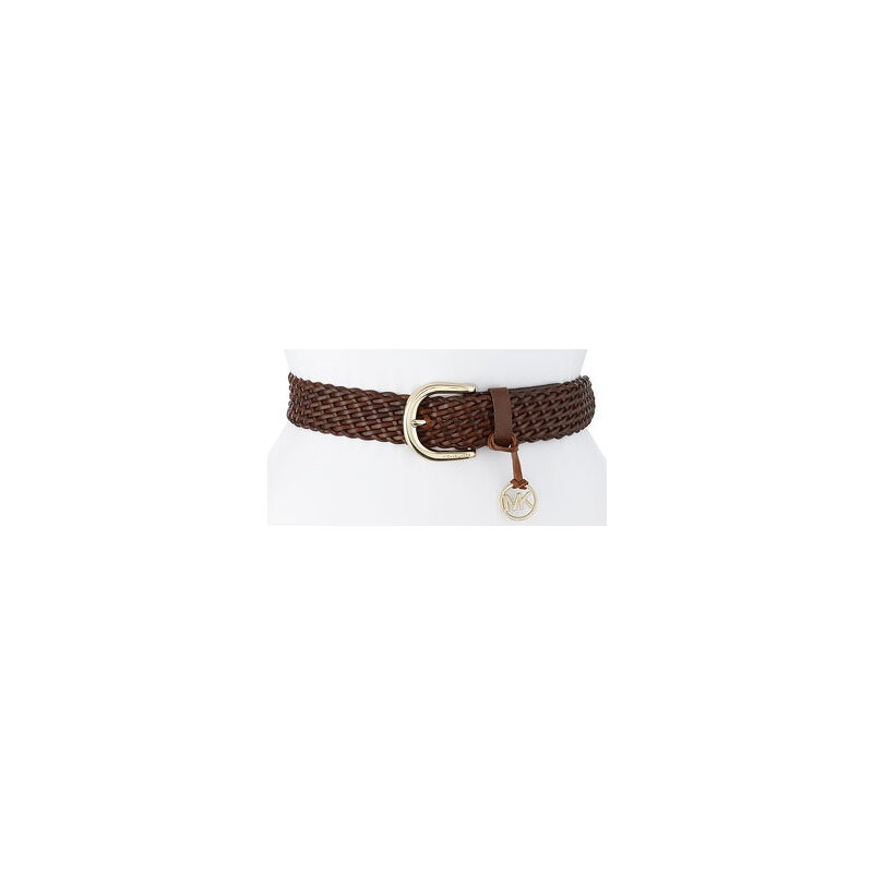 Michael Kors Dámský kožený opasek Braided Leather Belt With Logo Charm