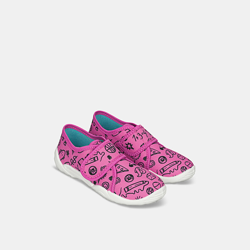 MINI B Růžová dětská domácí obuv s obrázky