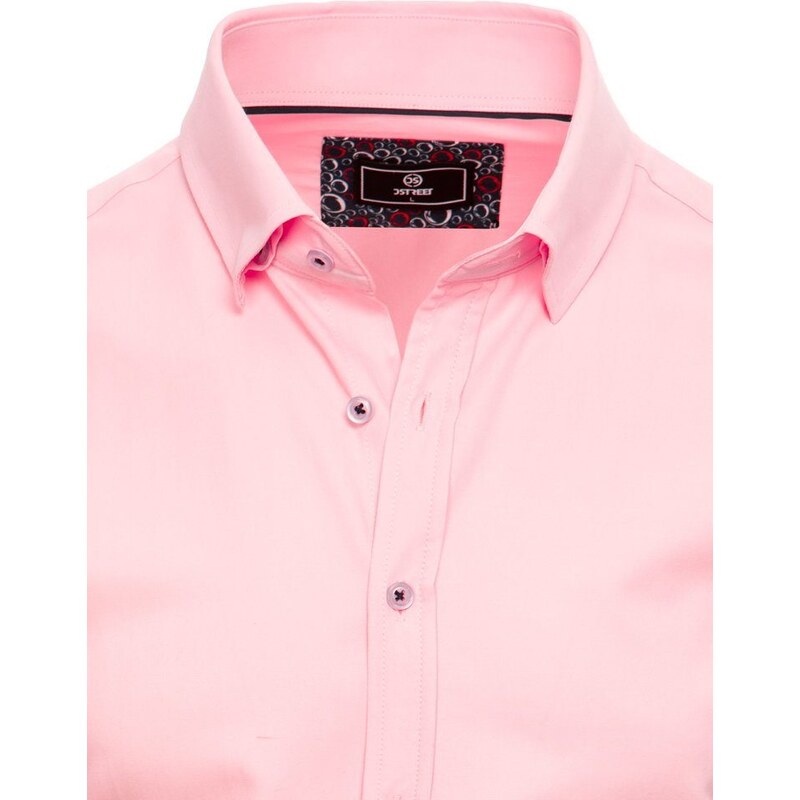 Buďchlap Módní růžová jednobarevná košile s krátkým rukávem