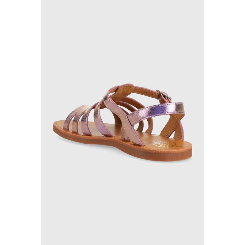 Dětské kožené sandály Pom D'api fialová barva