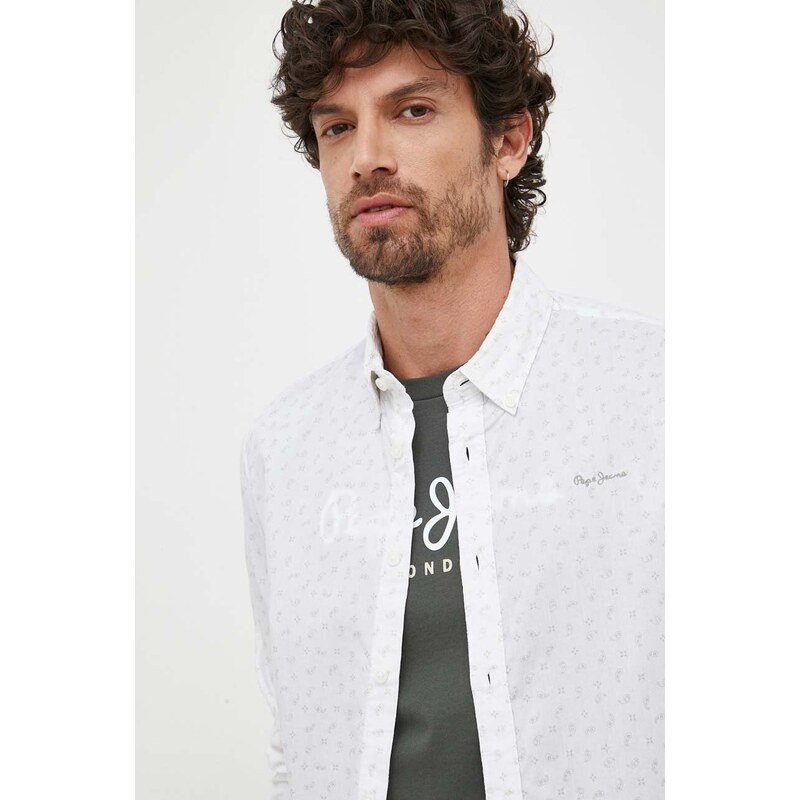 Košile Pepe Jeans Cuxton bílá barva, slim, s límečkem button-down