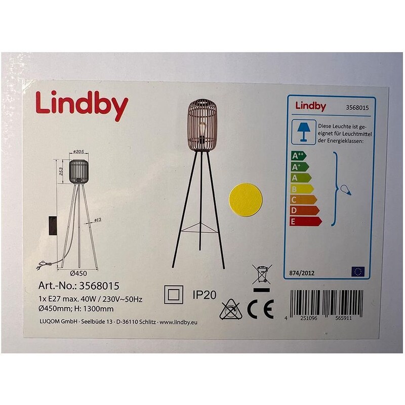Lindby Lindby - Stojací lampa MARLY 1xE27/40W/230V LW1315