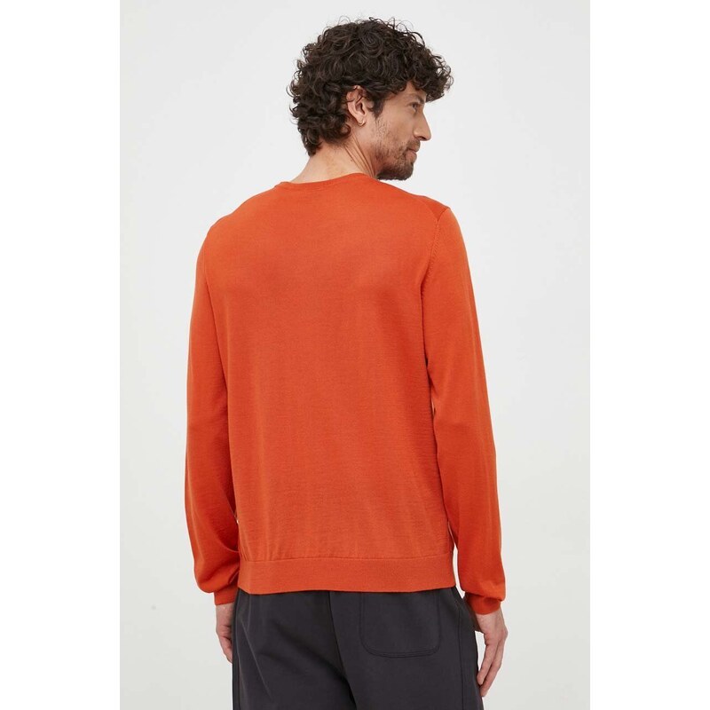 Vlněný svetr BOSS pánský, oranžová barva, lehký