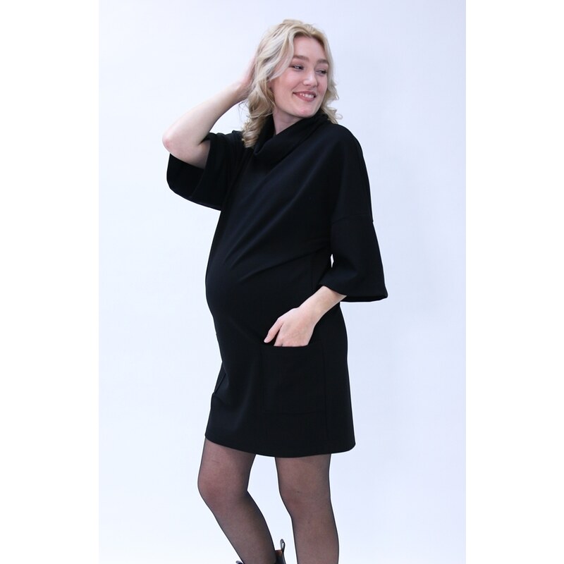 L2W Oversize těhotenské šaty Sweat Ponte černé