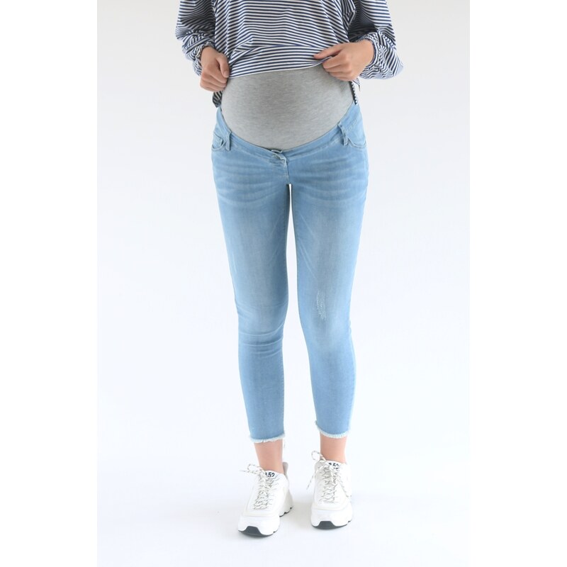 L2W Těhotenské džíny světle modré Cropped skinny