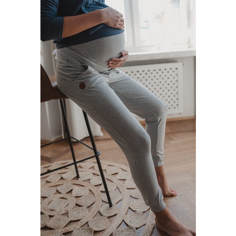 Těhotenské tepláky 2v1 Sweat Pants světle šedé bavlněné