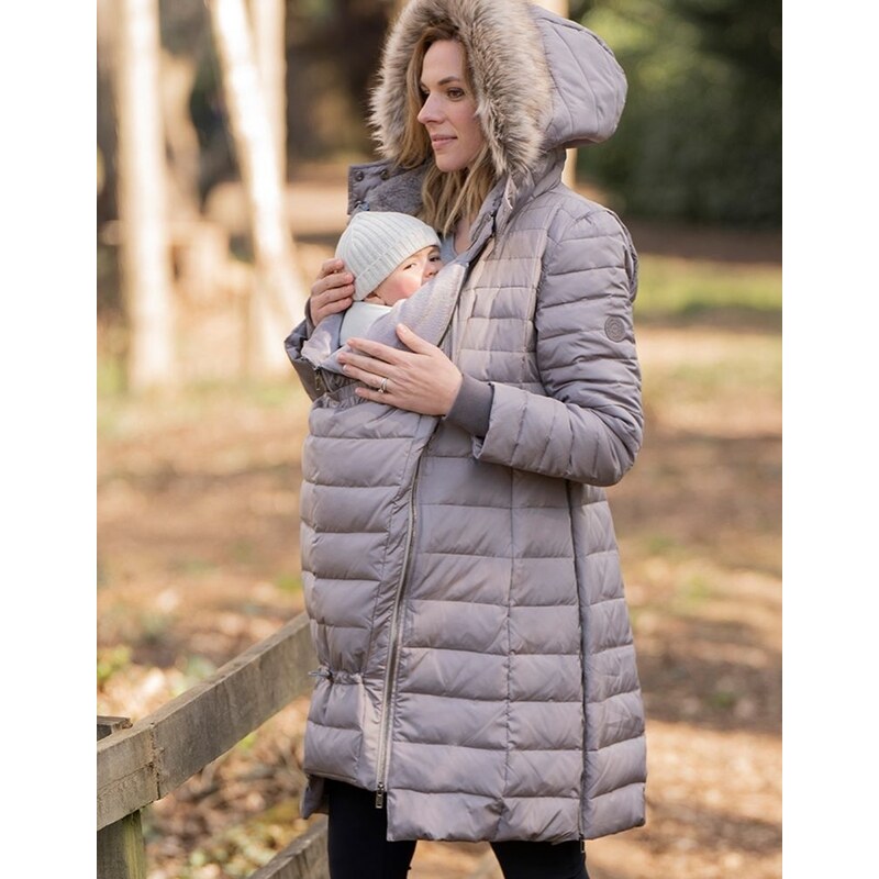 Seraphine Zimní těhotenský a nosící kabát 3v1 Lilly taupe péřový multifunkční