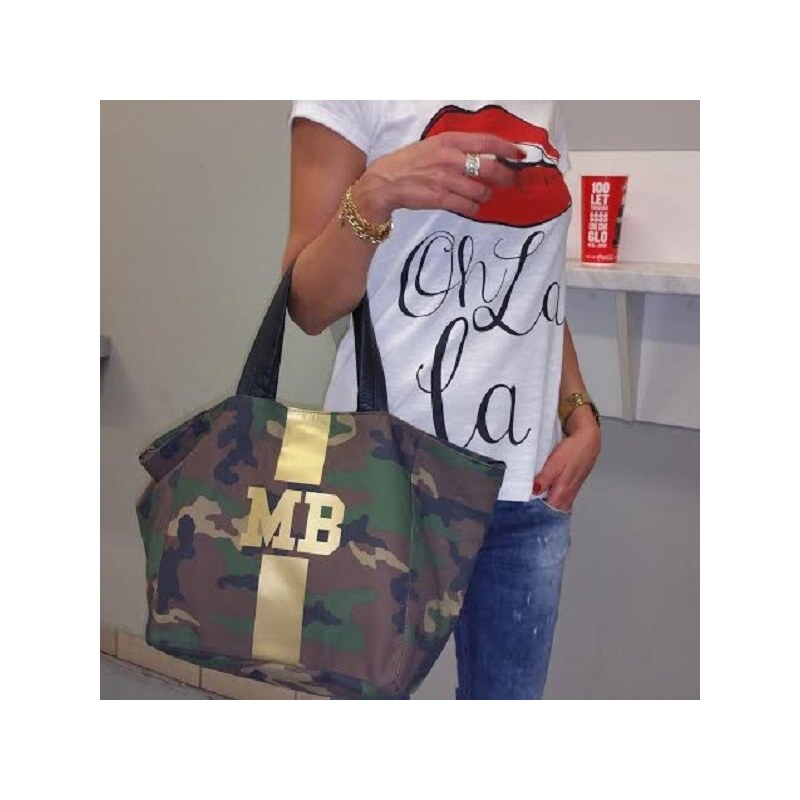 MIA BAG - Dámská maskáčová taška / shopper S - zlatý pás