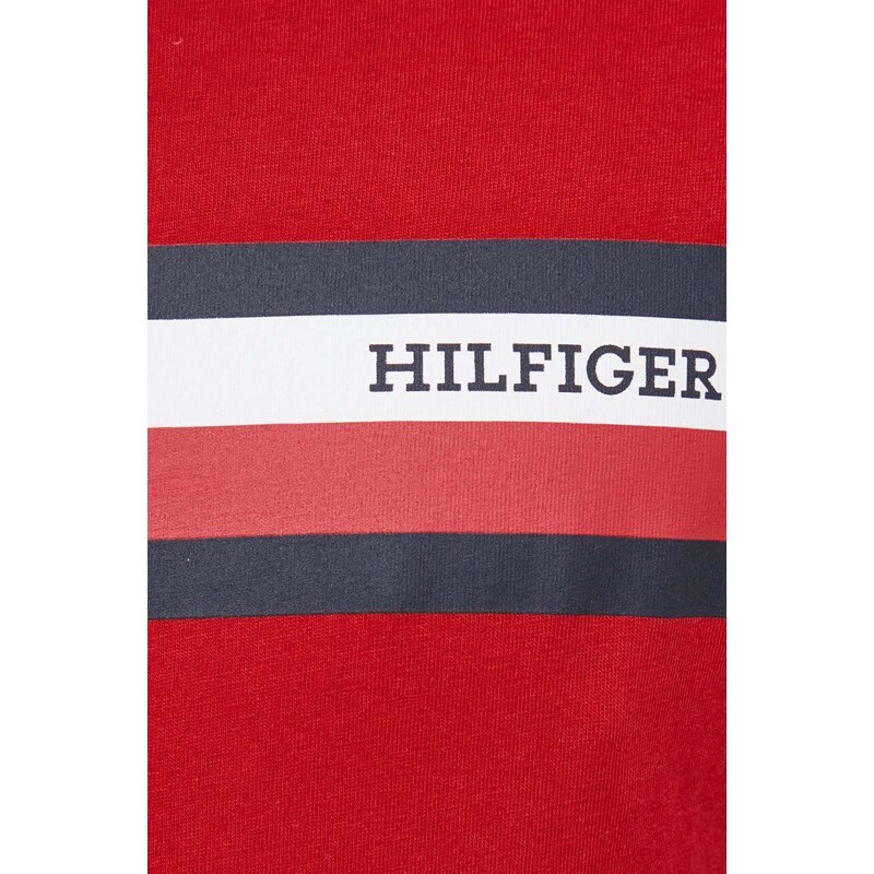 Bavlněné tričko Tommy Hilfiger červená barva, s potiskem