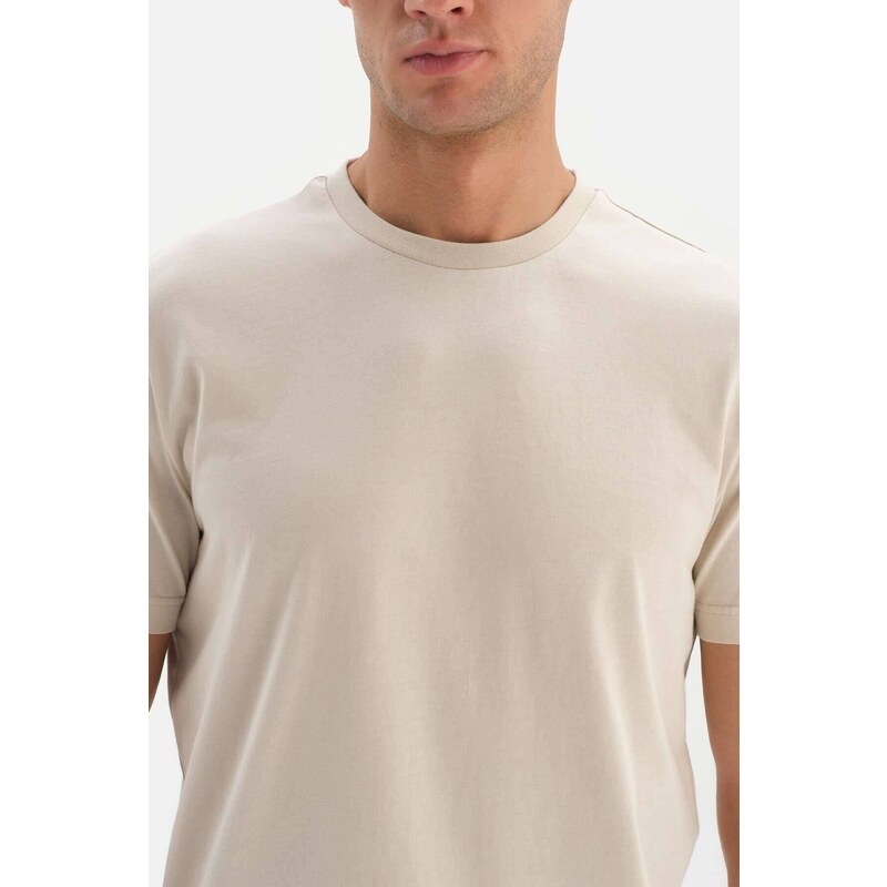 Dagi béžové bavlněné tričko s krátkým rukávem Supima Crew Neck