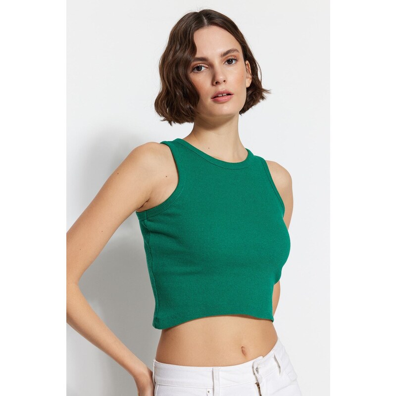 Trendyol Navy Blue-Green 2-Pack Fitted Crop Barbell Neck Ribbed Knitted Undershirt