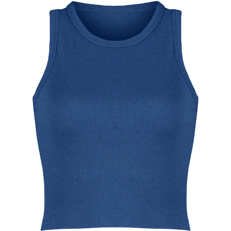 Trendyol Navy Blue-Green 2-Pack Fitted Crop Barbell Neck Ribbed Knitted Undershirt