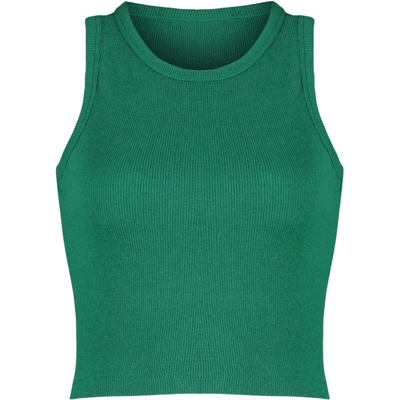 Trendyol Navy Blue-Green 2-Pack Fitted Crop Barbell Neck Ribbed Knitted Undershirt