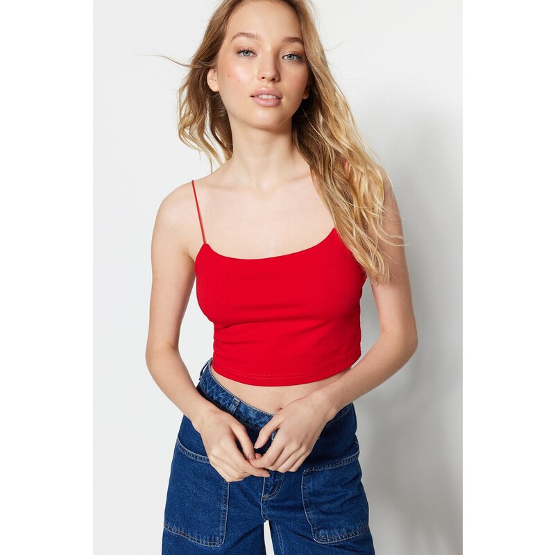 Trendyol Navy Blue-Red 2-Pack Cotton Spaghetti Straps Crop, Stretchy Knit Undershirt