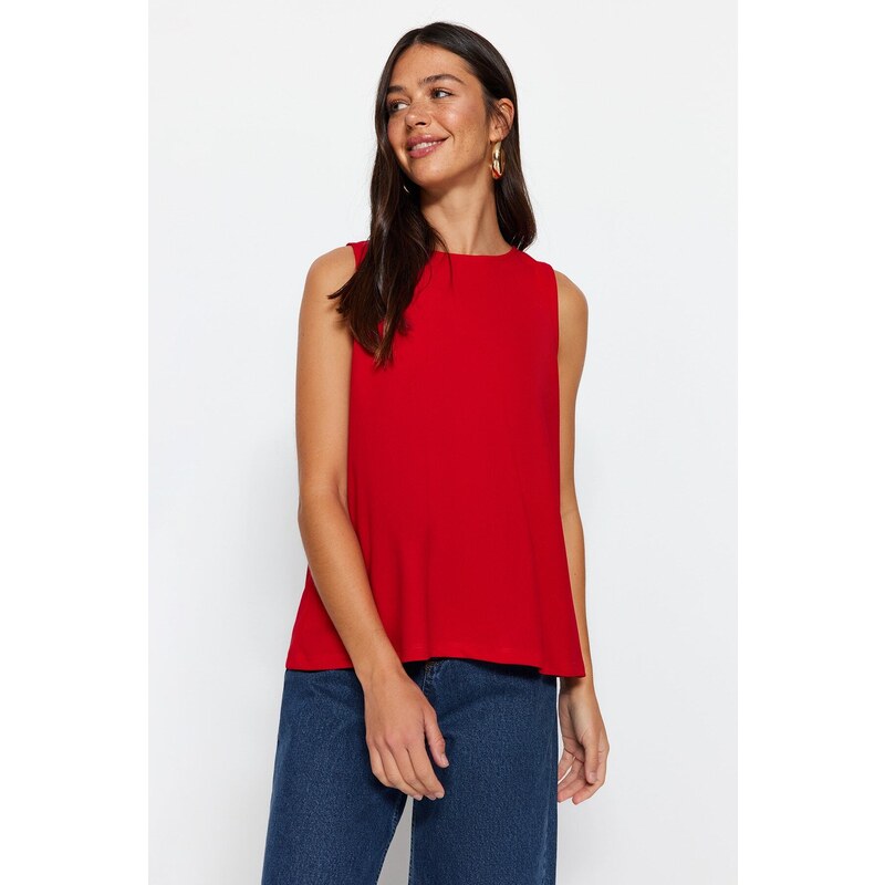 Trendyol Red Sleeveless Regular Crew Neck Knitted Blouse Crepe