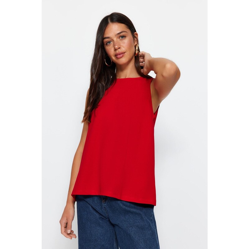 Trendyol Red Sleeveless Regular Crew Neck Knitted Blouse Crepe