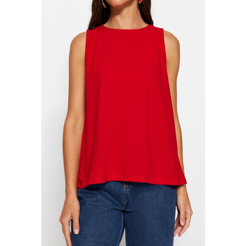 Trendyol Red Sleeveless Regular Crew Neck Knitted Blouse Crepe