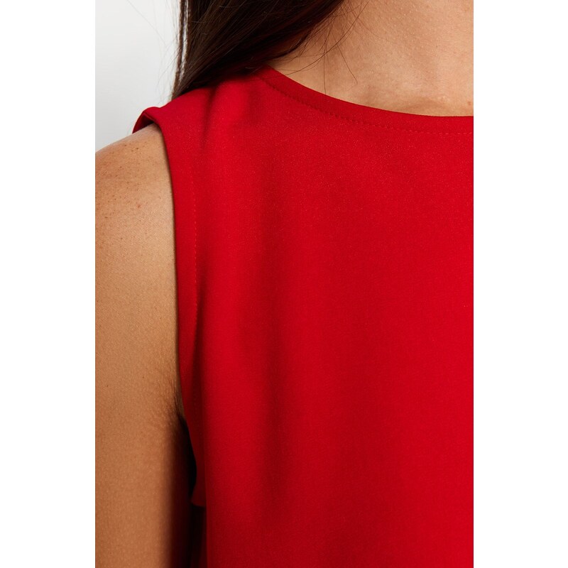 Trendyol Red Sleeveless Regular Crew Neck Knitted Blouse Crepe