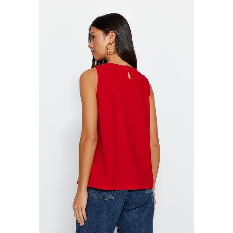 Trendyol Red Sleeveless Regular Crew Neck Knitted Blouse Crepe