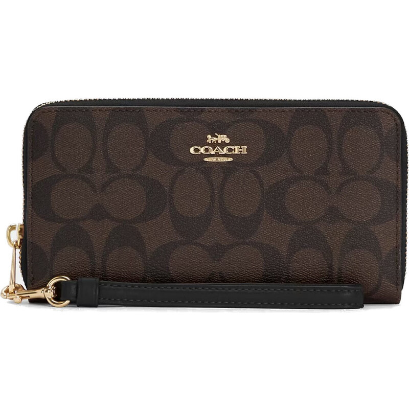 Coach Peněženka Zip Around Signature Canvas Brown Black
