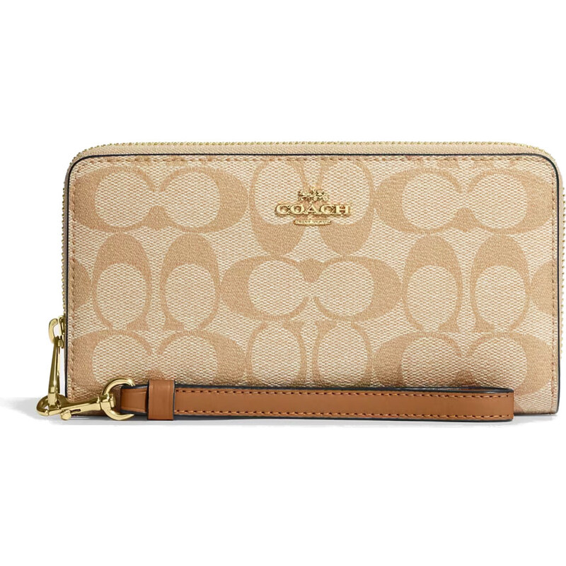 Coach Peněženka Zip Around Signature Canvas Light Khaki Light
