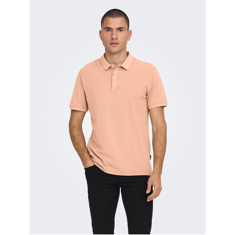 Meruňkové pánské basic polo tričko ONLY & SONS Travis - Pánské