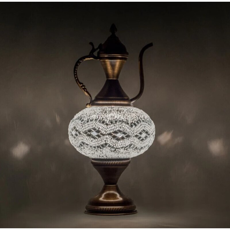 Krásy Orientu Orientální skleněná mozaiková stolní lampa Abyad - Karafa - ø skla 16 cm