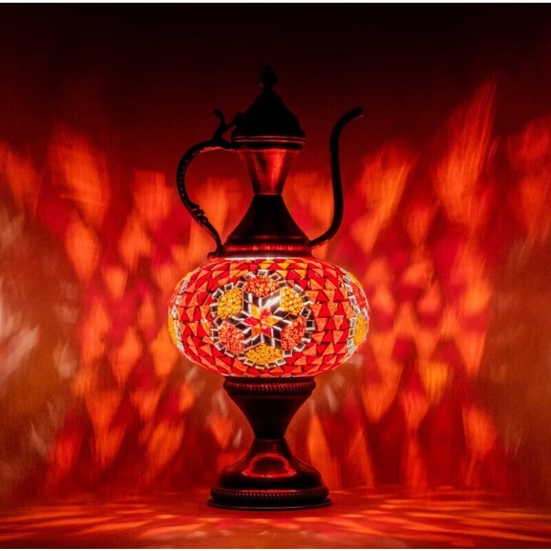 Krásy Orientu Orientální skleněná mozaiková stolní lampa Adalet - Karafa - ø skla 16 cm