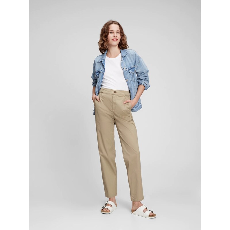 GAP Kalhoty girlfriend khaki high rise Béžová