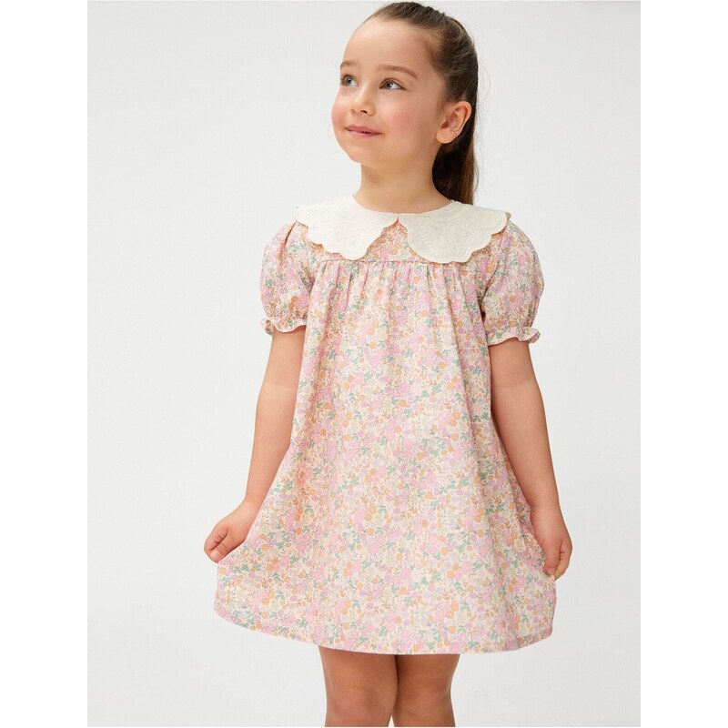 Koton Floral Dress, Wide Baby Collar Short Sleeve, Cotton
