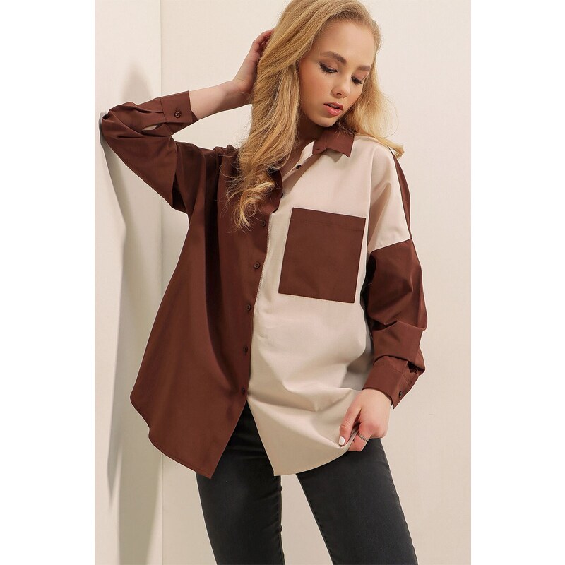 Bigdart 20116 Color Block Shirt - Brown