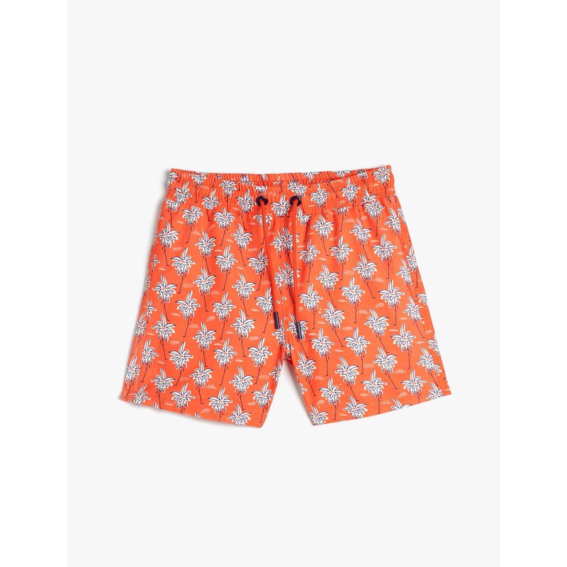 Koton Marine Shorts with Tie Waist Palm Printed Fishnet Lined.