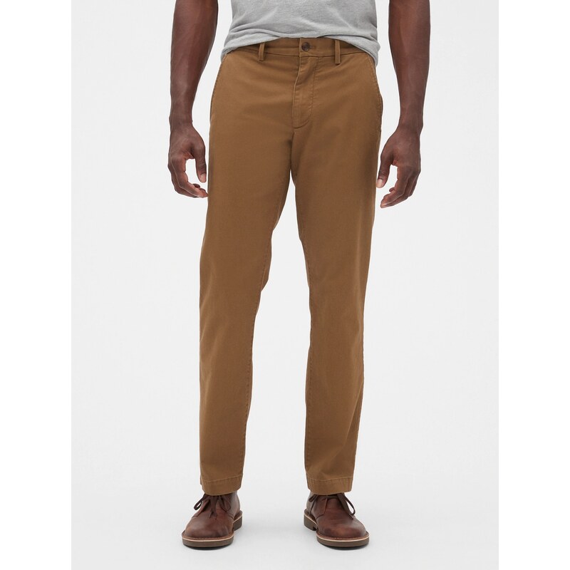 Kalhoty essential khaki straight fit GapFlex Hnědá