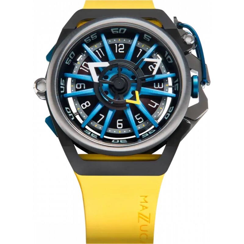 Černé pánské hodinky Mazzucato Watches s gumovým páskem Rim Sport Black / Yellow - 48MM Automatic