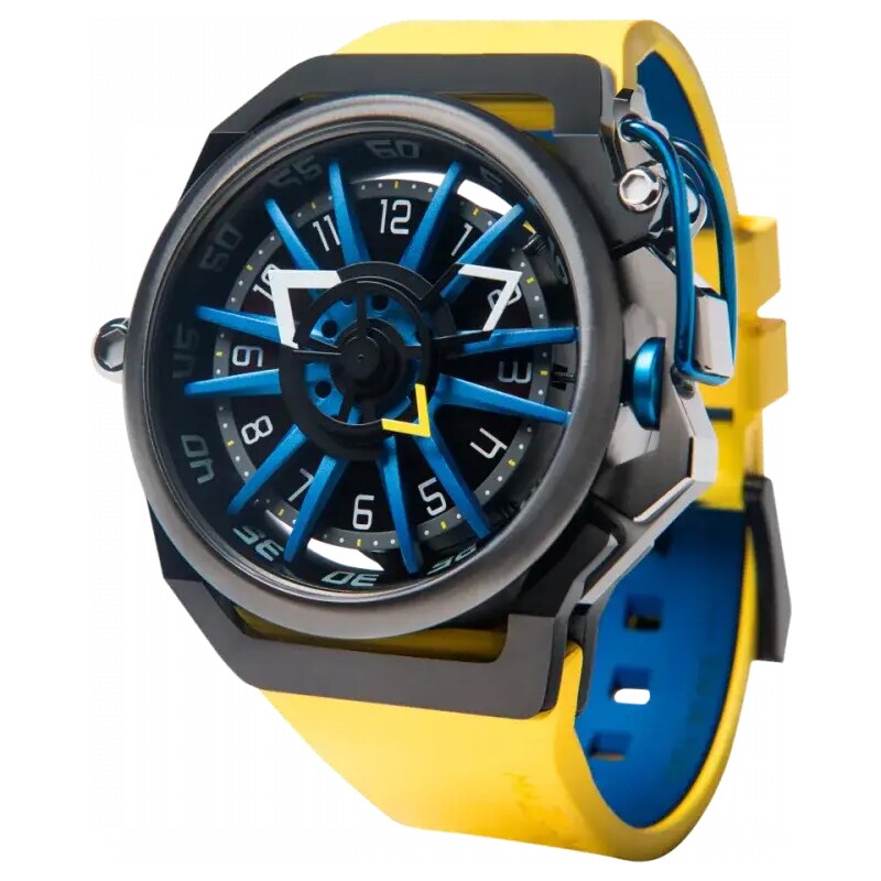 Černé pánské hodinky Mazzucato Watches s gumovým páskem Rim Sport Black / Yellow - 48MM Automatic