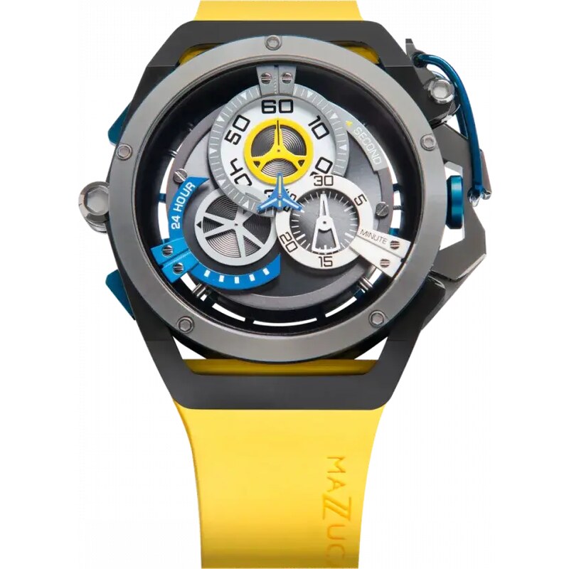 Černé pánské hodinky Mazzucato Watches s gumovým páskem Rim Sport Black / Yellow - 48MM Automatic