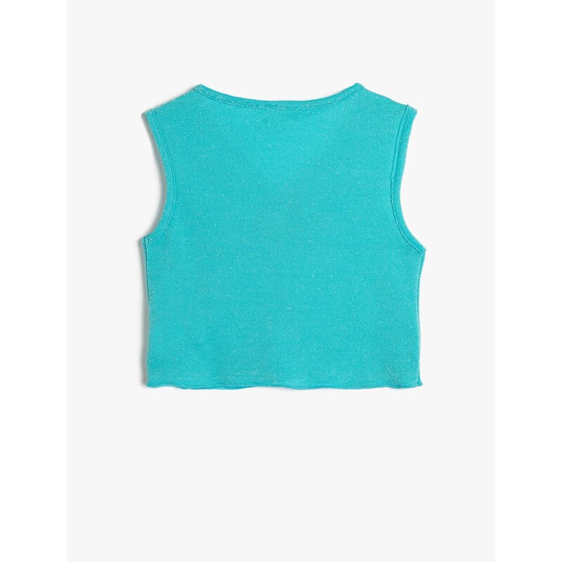 Koton Crop Top, Sleeveless, Window Detailed, V-Neck Shimmer.