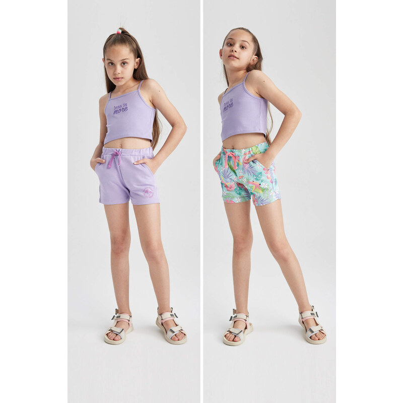 DEFACTO Girl Sweatshirt Fabric 2-Pack Shorts