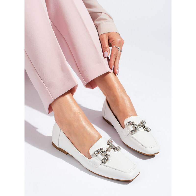 White women's loafers with Shelvt ornament