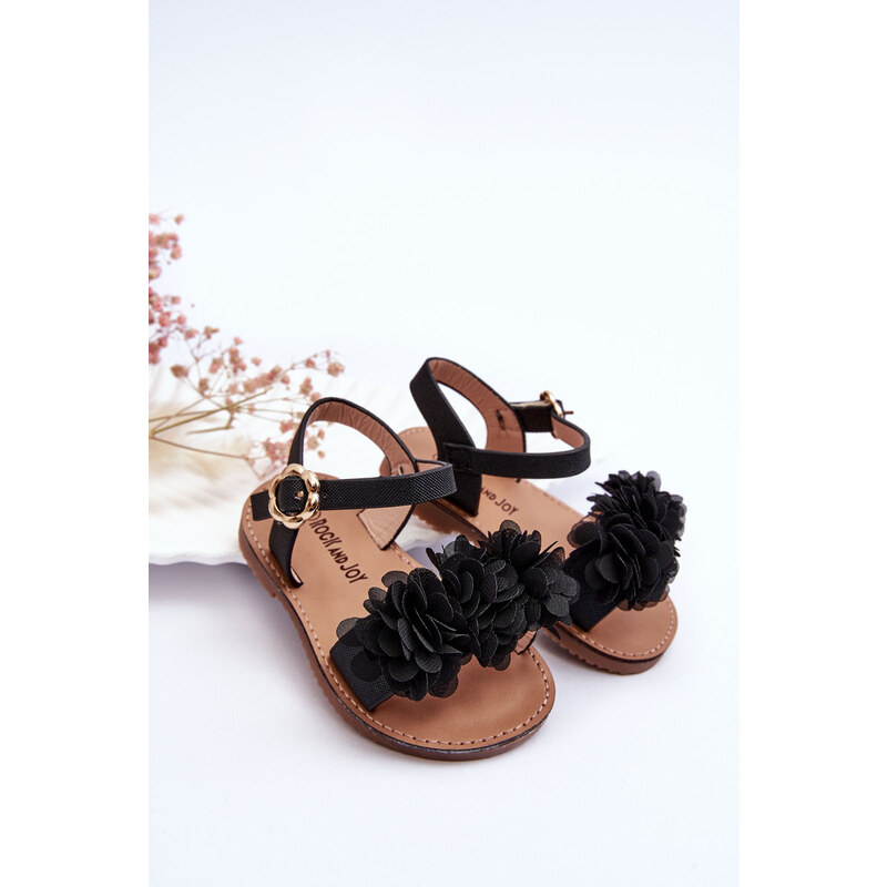 Kesi Módní dětské sandály s květy černe Poly