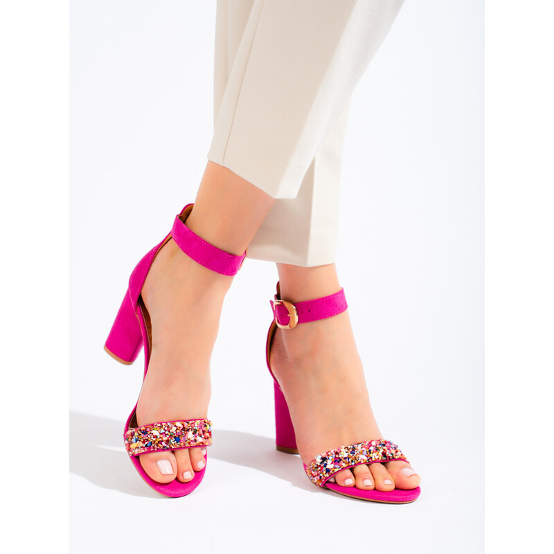 Fuchsia women's sandals with decorative Vinceza stones