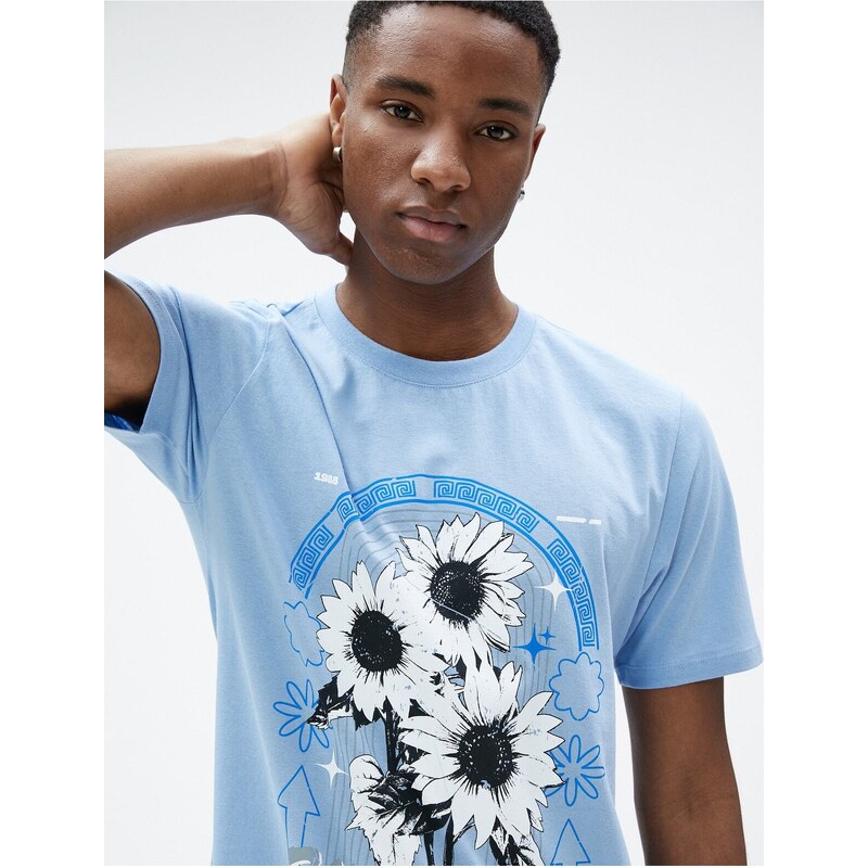 Koton Floral Printed T-Shirt Crew Neck Slim Fit Cotton