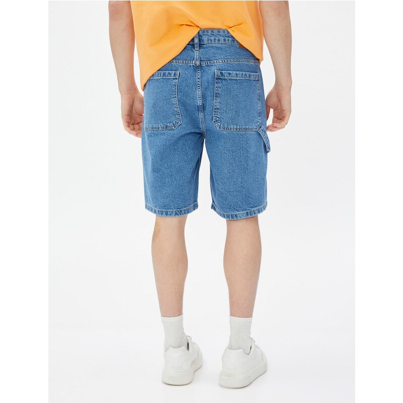 Koton Bermuda Denim Shorts with Stitching Detail, Pockets, Buttons, Cotton