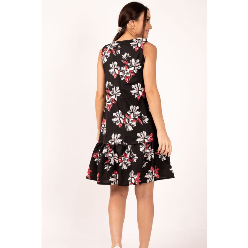 armonika Women's Black Large Floral Print Sleeveless Dress