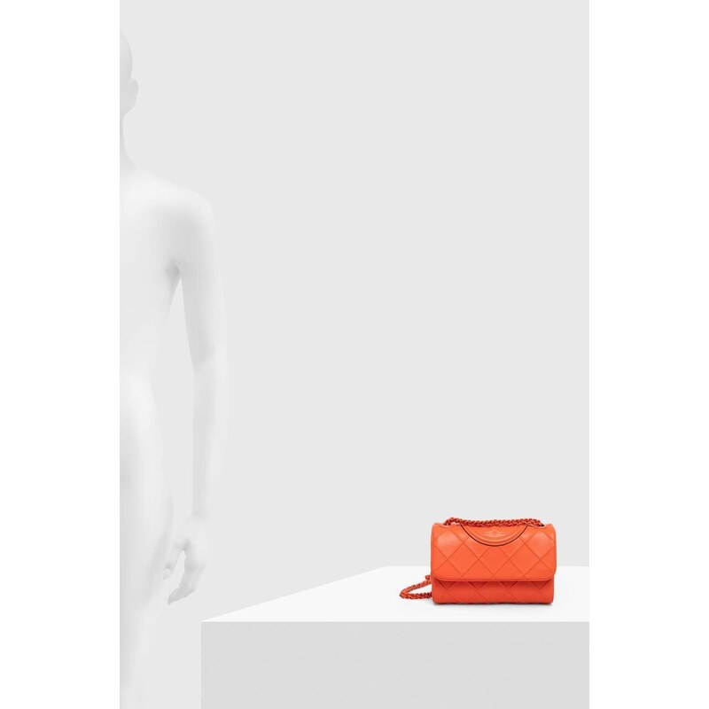 Kožená kabelka Tory Burch oranžová barva
