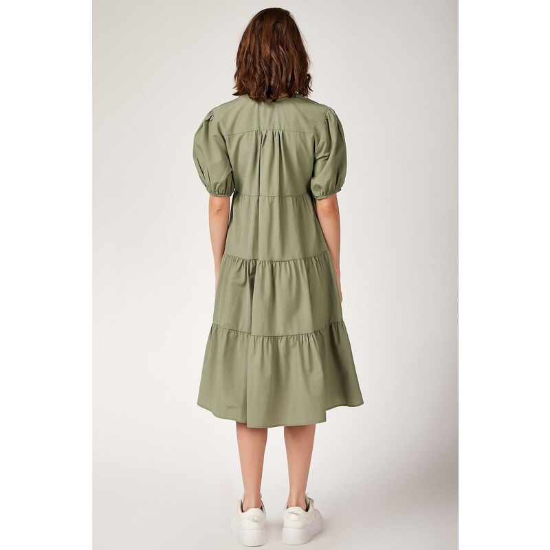 Bigdart 1937 Melounové šaty ve vrstvách s rukávy - zelené