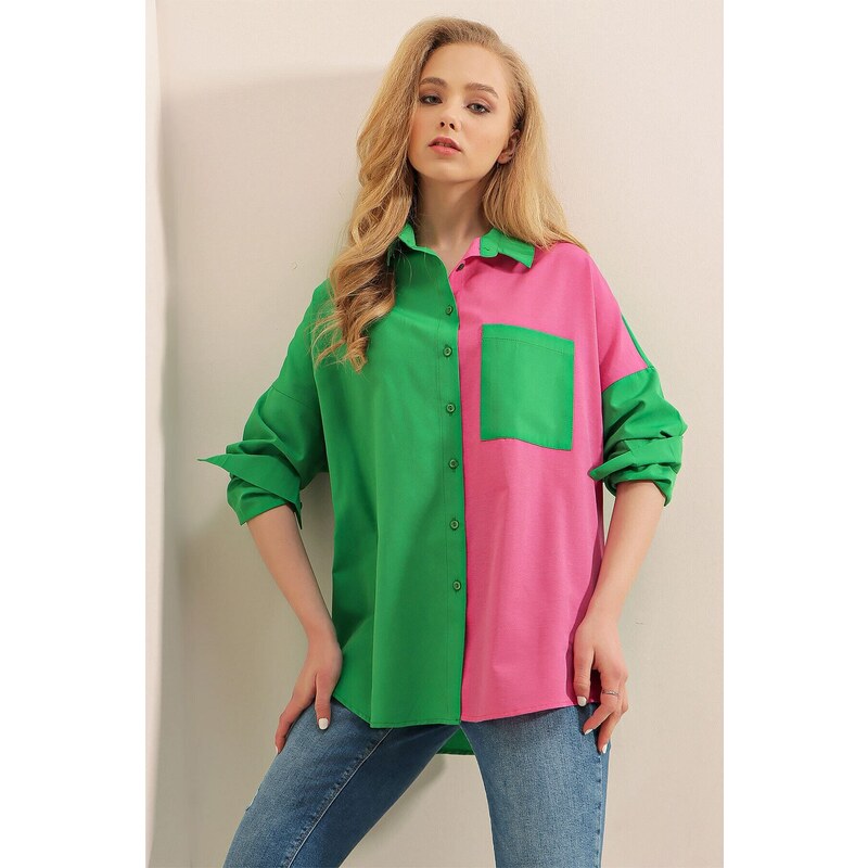 Bigdart 20116 Color Block Shirt - Green