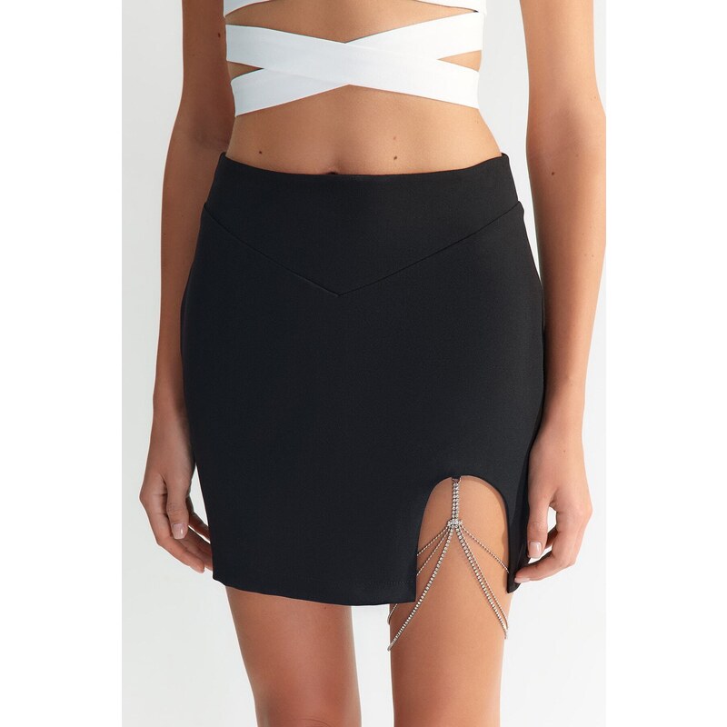 Trendyol X Zeynep Tosun Black Stone Accessory Skirt