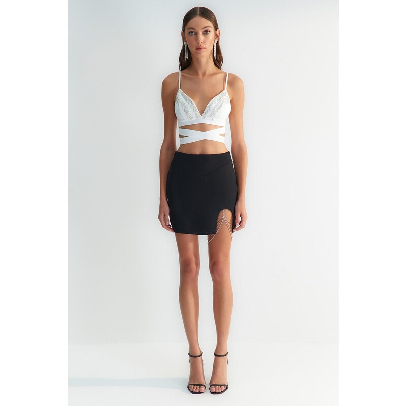 Trendyol X Zeynep Tosun Black Stone Accessory Skirt