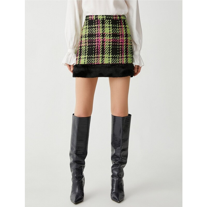 Koton Plush Detailed Tweed Mini Skirt